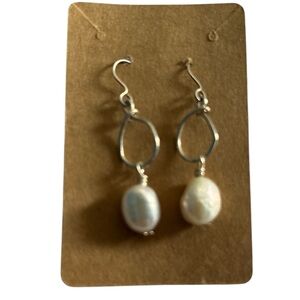 Natural Freshwater White Pearl & Sterling Silver Drop Hook Earrings